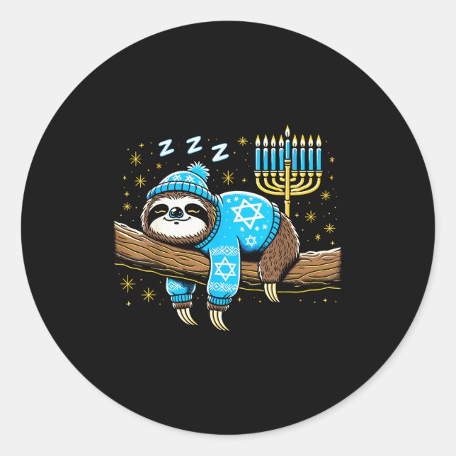 Funny Hanukkah Sloth Jewish Chanukah Sleeng Hanukk Classic Round Sticker (Front)