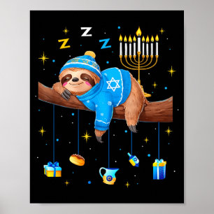 Funny Hanukkah Sloth Jewish Chanukah Sleeng Hanukk Poster