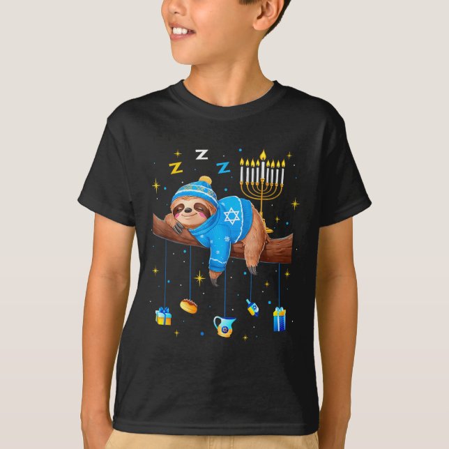 Funny Hanukkah Sloth Jewish Chanukah Sleeng Hanukk T-Shirt (Front)