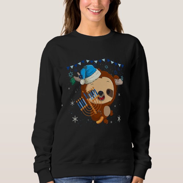 Funny Hanukkah Sloth Jewish Chanukah Sleeping Sweatshirt (Front)