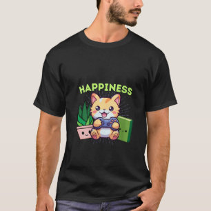 Funny Happiness Gamer Cat Plants Books Video Games T-Shirt