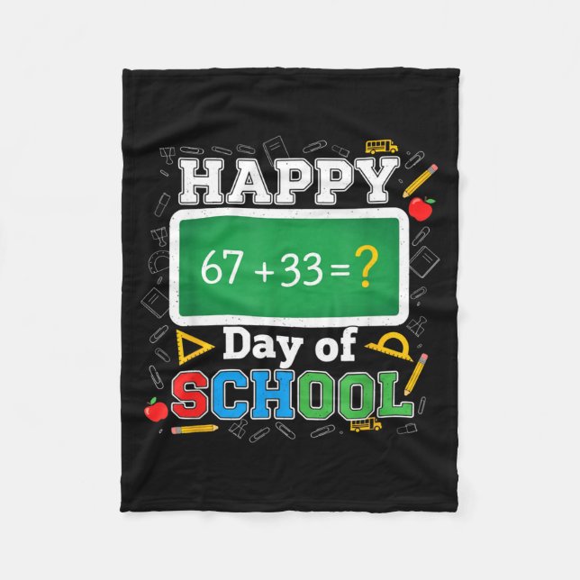 Funny Happy 100 Days Of School Math Teacher Six Se Fleece Blanket (Front)