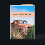 FUNNY Happy 100th Birthday Vintage Orange Truck 2 Card<br><div class="desc">This card with its vintage truck in a field is a fun way to wish a very special guy a happy birthday. All text is customisable.A fun and one-of-a-kind card! To see more of my birthday cards, type in the year you want, and then type or cut and paste into...</div>