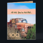 FUNNY Happy 100th Birthday Vintage Orange Truck A1 Card<br><div class="desc">FUNNY Happy 100th Birthday Vintage Orange Truck A1. This card with its vintage truck in a field is a fun way to wish a very special guy a happy birthday. All text is customisable.A fun and one-of-a-kind card! To see more of my birthday cards, type in the year you want,...</div>