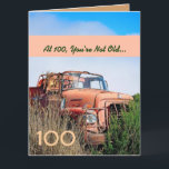 FUNNY Happy 100th Birthday Vintage Orange Truck A1 Card<br><div class="desc">FUNNY Happy 100th Birthday Vintage Orange Truck A1. This card with its vintage truck in a field is a fun way to wish a very special guy a happy birthday. All text is customisable.A fun and one-of-a-kind card! To see more of my birthday cards, type in the year you want,...</div>