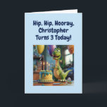 Funny Happy 3rd Birthday Son, Dino, Personalized Card<br><div class="desc">Happy Birthday to a cute and lively son! Congratulate the 3 year old with a special birthday rhyme and this funny dino partying around the birthday cake. Personalize with the 3rd birthday boy's name, a cute Dino-related rhyme inside and your signature. Fully customizable, add your own text or change text...</div>