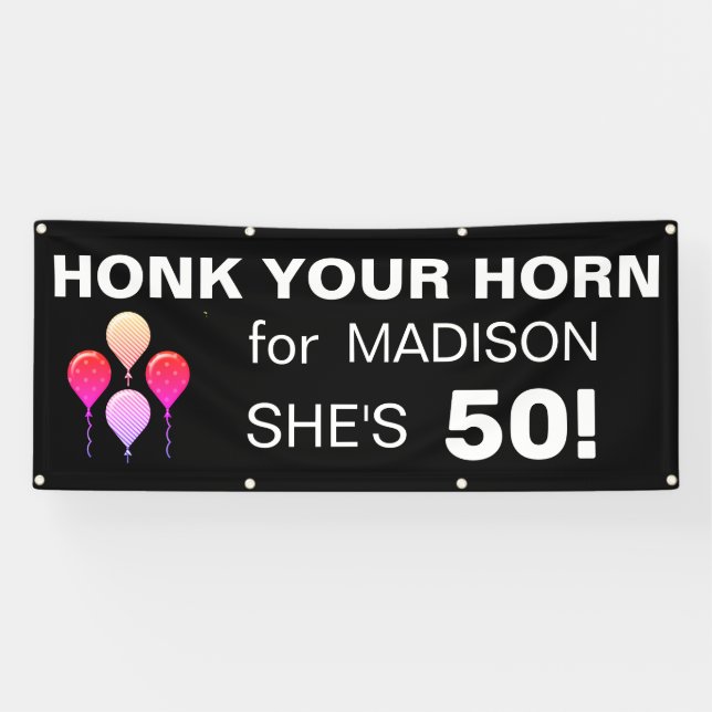 Funny Happy 50th Birthday Honk Your Horn Outdoor Banner (Horizontal)