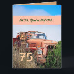 FUNNY Happy 75th Birthday Vintage Orange Truck 003 Card<br><div class="desc">FUNNY Happy 75th Birthday Vintage Orange Truck 003 This card with its vintage truck in a field is a fun way to wish a very special guy a happy birthday. All text is customisable.A fun and one-of-a-kind card! To see more of my birthday cards, type in the year you want,...</div>
