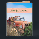 FUNNY Happy 75th Birthday Vintage Orange Truck 003 Card<br><div class="desc">FUNNY Happy 75th Birthday Vintage Orange Truck 003 This card with its vintage truck in a field is a fun way to wish a very special guy a happy birthday. All text is customisable.A fun and one-of-a-kind card! To see more of my birthday cards, type in the year you want,...</div>