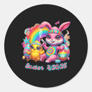 Funny Happy April 20 2025 Easter Bunny Chick Cute Classic Round Sticker