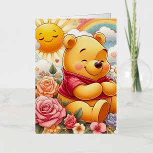 Funny happy birthday bear sun rose foil greeting card