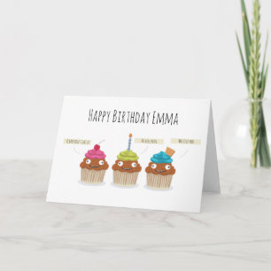 Funny Happy Birthday cartoon Cupcakes dark humour Card
