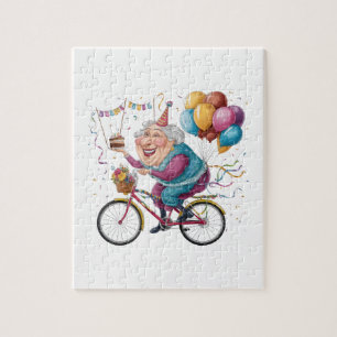 Funny Happy Birthday Grandma Gift Cycling Granny Jigsaw Puzzle