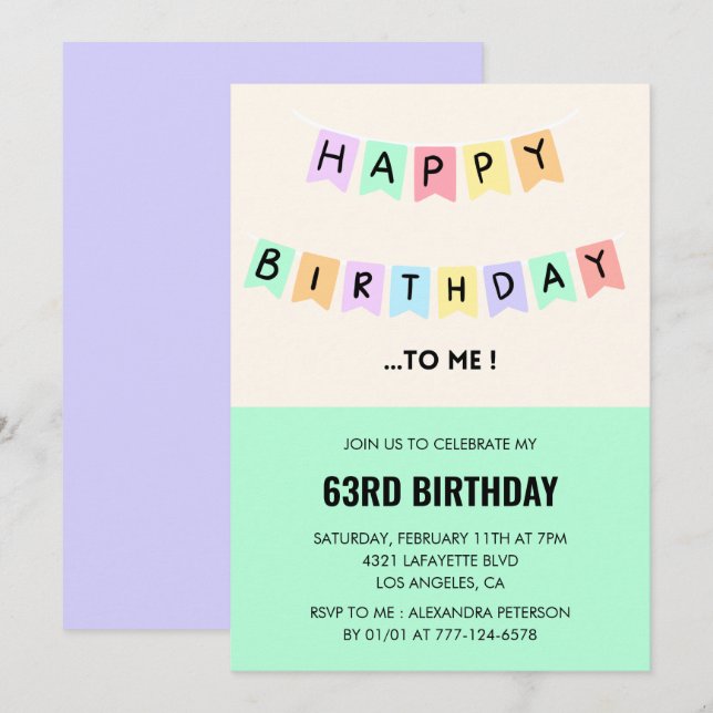  Funny Happy Birthday Humour 63rd birthday  Invitation (Front/Back)