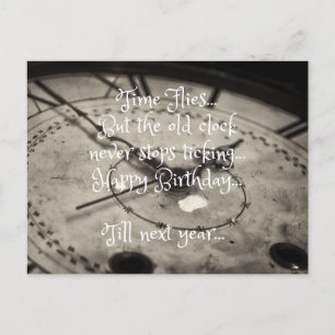 Funny Happy Birthday Old Vintage Clock Postcard