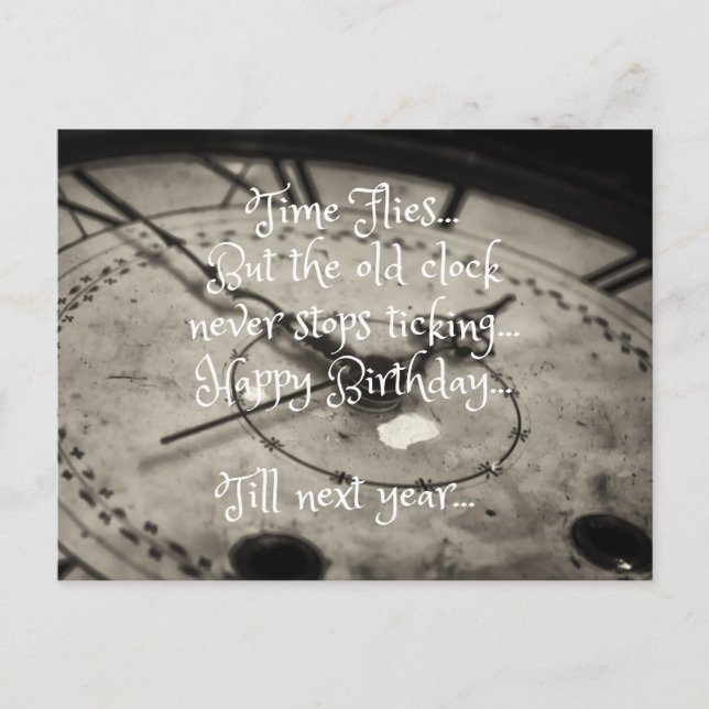 Funny Happy Birthday Old Vintage Clock Postcard (Front)