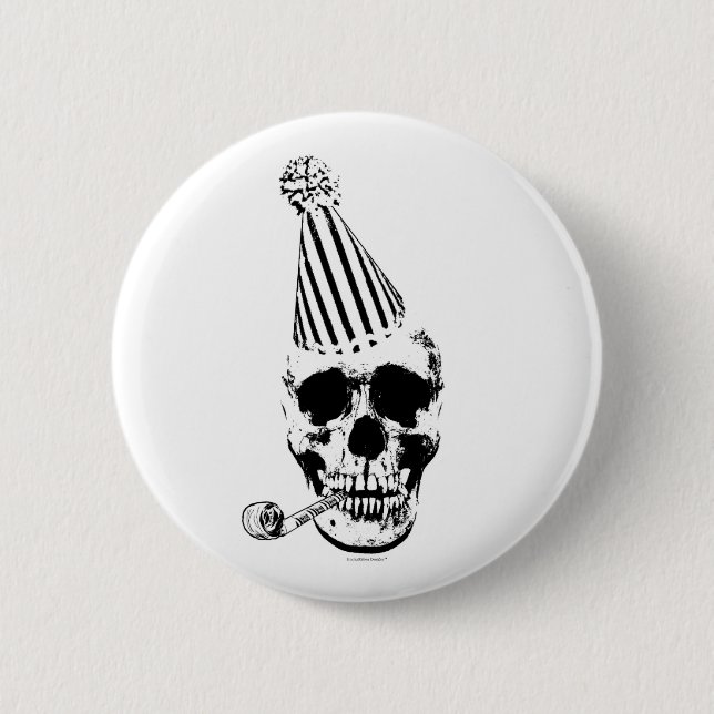 Funny Happy Birthday Party Hat Skull 6 Cm Round Badge (Front)