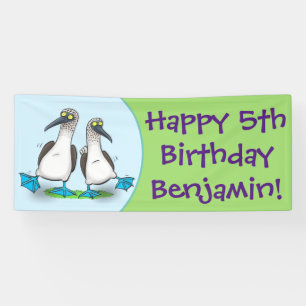 Funny, happy blue footed boobies dancing cartoon banner