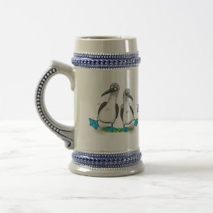 Funny, happy blue footed boobies dancing cartoon beer stein