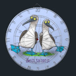 Funny, happy blue footed boobies dancing cartoon dartboard<br><div class="desc">We love blue footed boobies! These comical goofy sea birds with their bright blue webbed feet are just fun! All drawn in cartoon style!</div>