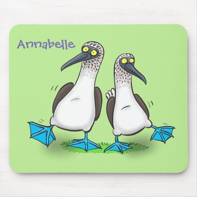 Funny, happy blue footed boobies dancing cartoon mouse pad (Front)