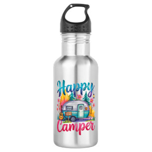 Funny Happy Camper Camping Apparel Trailer RV Kids 532 Ml Water Bottle