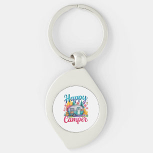 Funny Happy Camper Camping Apparel Trailer RV Kids Key Ring