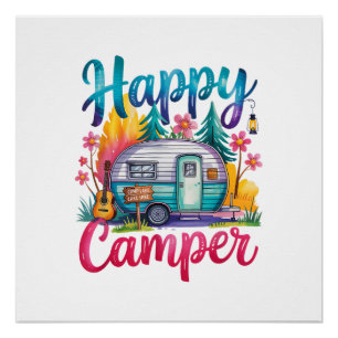 Funny Happy Camper Camping Apparel Trailer RV Kids Poster