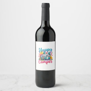 Funny Happy Camper Camping Apparel Trailer RV Kids Wine Label