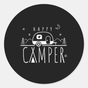 Funny Happy Camper Men Women Camping Lover Classic Round Sticker