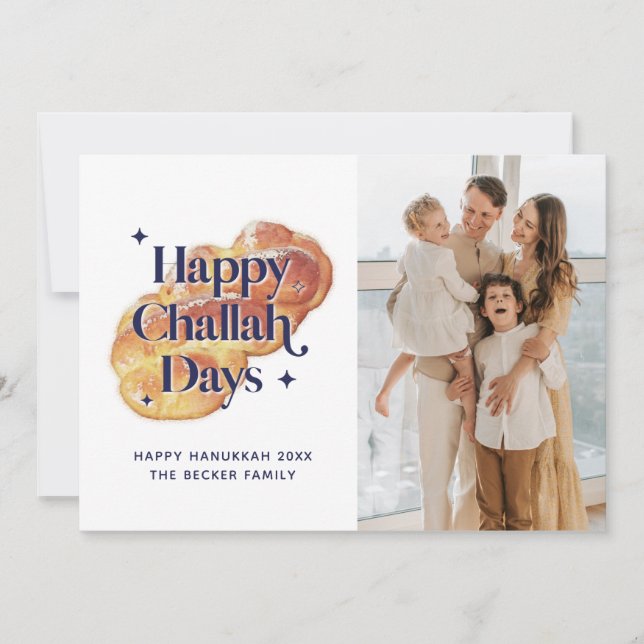 Funny Happy Challah Days Hanukkah Family Photo  Holiday Card (Front)