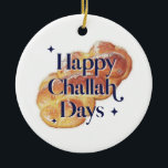 Funny Happy Challah Days Hanukkah Watercolor Ceramic Tree Decoration<br><div class="desc">Can be fully customised to suit your needs. © Gorjo Designs. Made for you via the Zazzle platform. // Looking for matching items? Other stationery from the set available in the ‘collections’ section of my store. // Need help customising your design? Got other ideas? Feel free to contact me (Zoe)...</div>