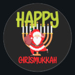 Funny Happy Chrismukkah Witty jewish Hanukkah Classic Round Sticker<br><div class="desc">Funny Happy Chrismukkah Witty jewish Hanukkah</div>
