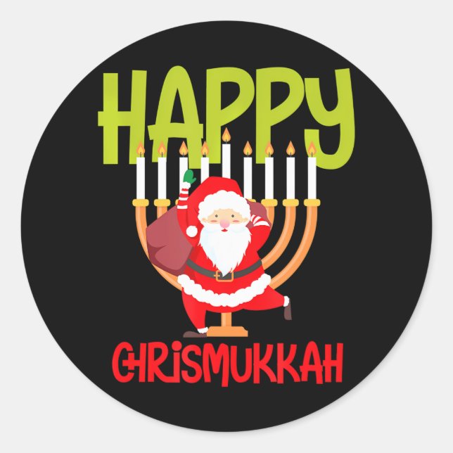 Funny Happy Chrismukkah Witty jewish Hanukkah Classic Round Sticker (Front)