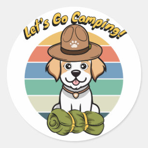 Funny Happy dog wants to go camping Classic Round Sticker