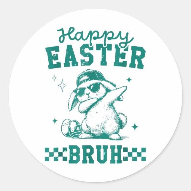 Funny Happy Easter Bruh Bunny Dabbing Cute Easter  Classic Round Sticker (Front)
