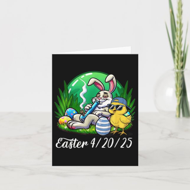 Funny Happy Easter Bunny Chick Smoking Weed  Card (Front)