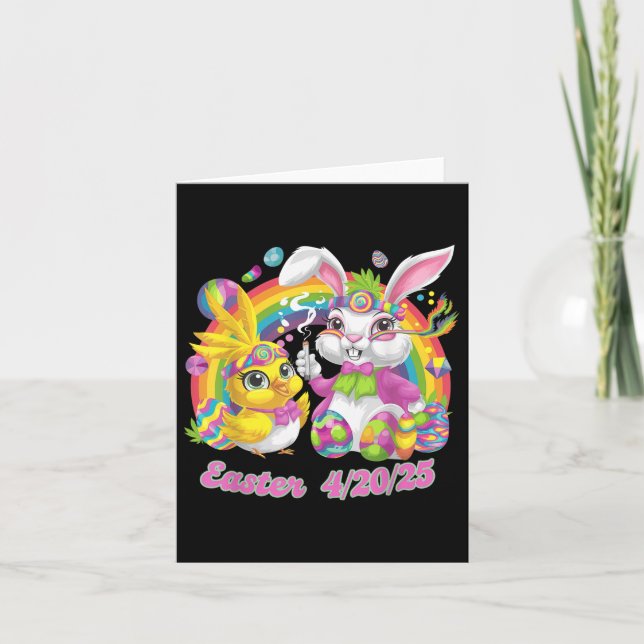 Funny Happy Easter Bunny Chick Smoking Weed  Card (Front)
