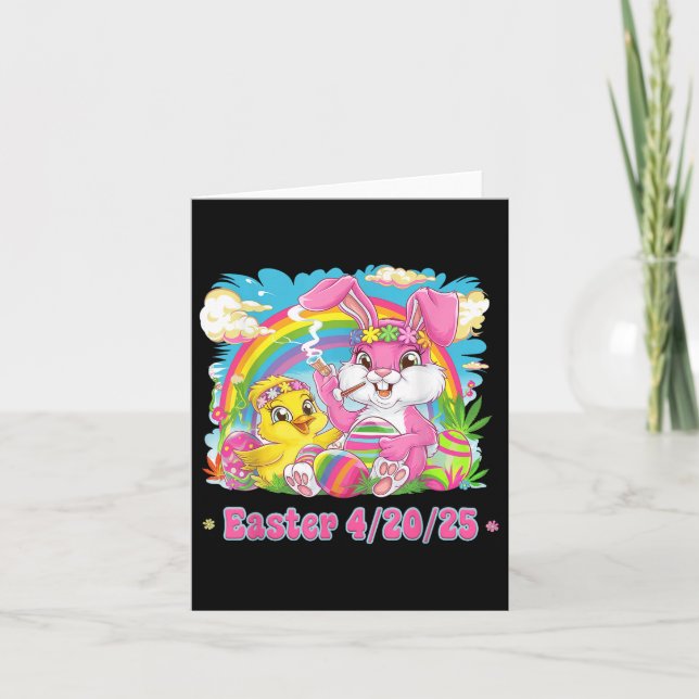 Funny Happy Easter Bunny Chick Smoking Weed  Card (Front)