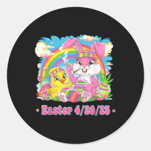 Funny Happy Easter Bunny Chick Smoking Weed Classic Round Sticker