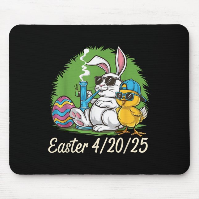 Funny Happy Easter Bunny Chick Smoking Weed  Mouse Pad (Front)