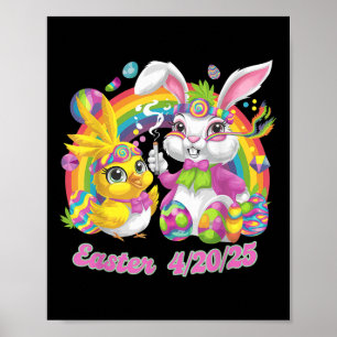 Funny Happy Easter Bunny Chick Smoking Weed Poster