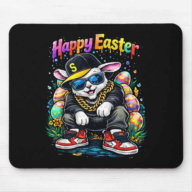 Funny Happy Easter Bunny Cool Street Men Women Mouse Pad (Front)