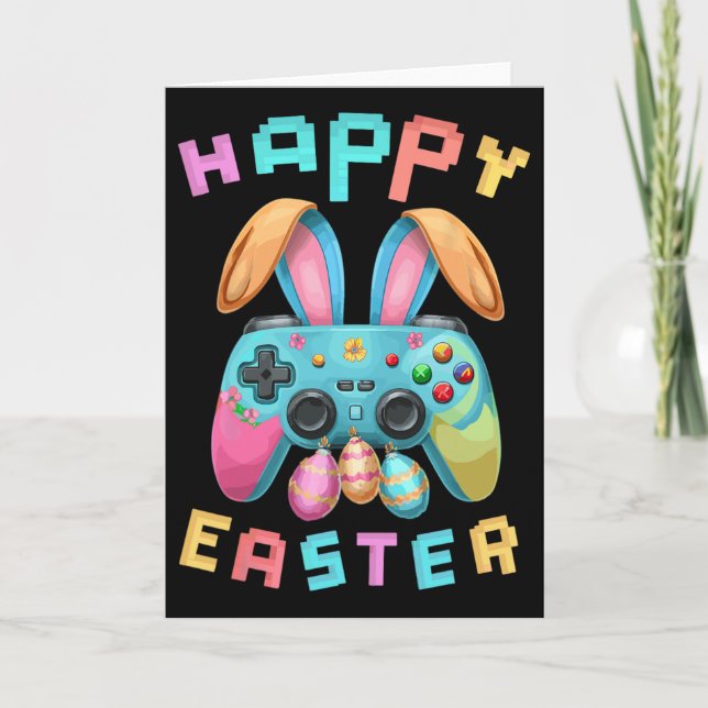 Funny Happy Easter Bunny Gaming Controller Gamer B Card (Front)