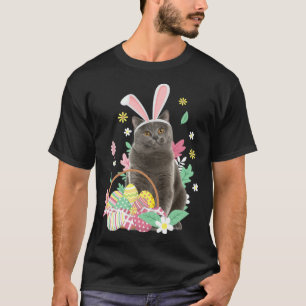 Funny happy easter cute cat bunny eggs basket rabb T-Shirt
