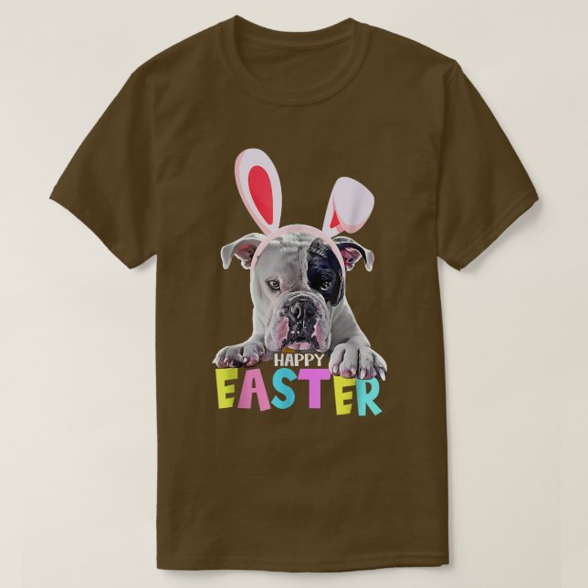 Funny Happy Easter English Bulldog Bunny Pet Lover T-Shirt (Design Front)