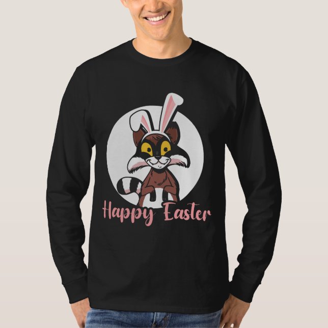 Funny Happy Easter Racoon Bunny Egg Hunt T-Shirt (Front)