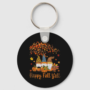 Funny Happy Fall Y'all Thanksgiving Gnomes Tree Pu Key Ring