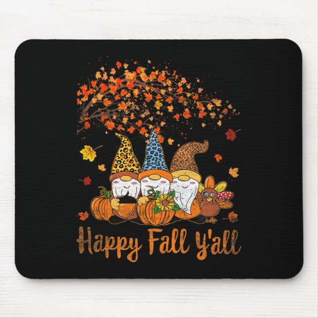 Funny Happy Fall Y'all Thanksgiving Gnomes Tree Pu Mouse Pad (Front)