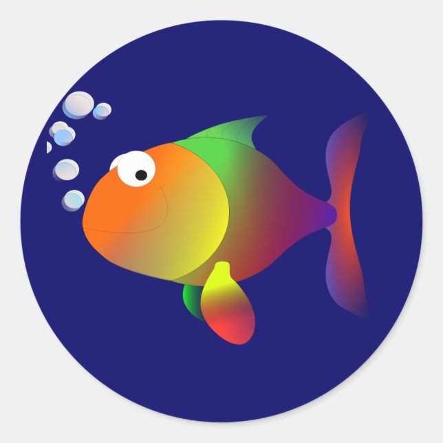 Funny happy fish classic round sticker (Front)